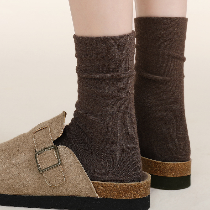 Cotton Socks Women's Birkenbone Shoes Autumn and Winter Boneless Mid-tube Socks Loose Elastic Rakou Antibacterial Deodorant Stacked Stacking Socks