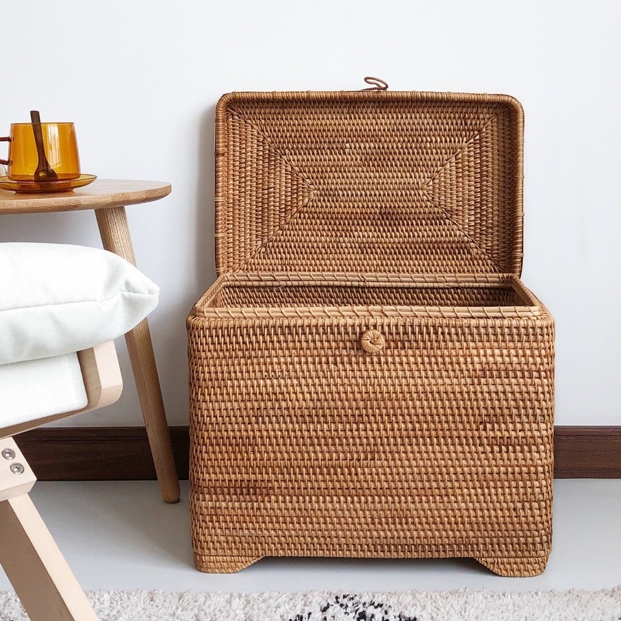 Handwoven Rattan Storage Basket With Lid And Inner Lining_voghion.com