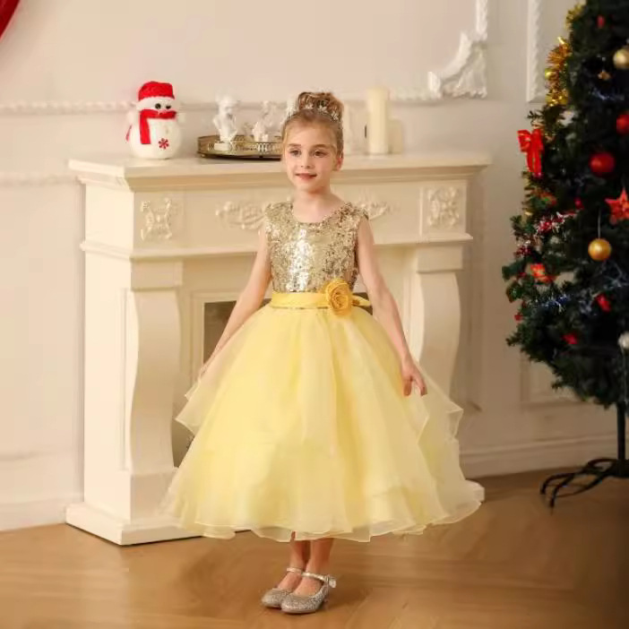 Nuevo comercio exterior transfronterizo Europa y Estados Unidos vestido de boda infantil vestido de encaje vestido de flores de fiesta de cumpleaños esling sin mangas