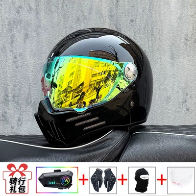 for All Seasons, with Bluetooth Motosiklet kaskı (dəbilqə) - bright-black-with-colorful-gold-and-purple-mirror-night-vision-transparent-mirror-delivered-y10-soft-wheat-m