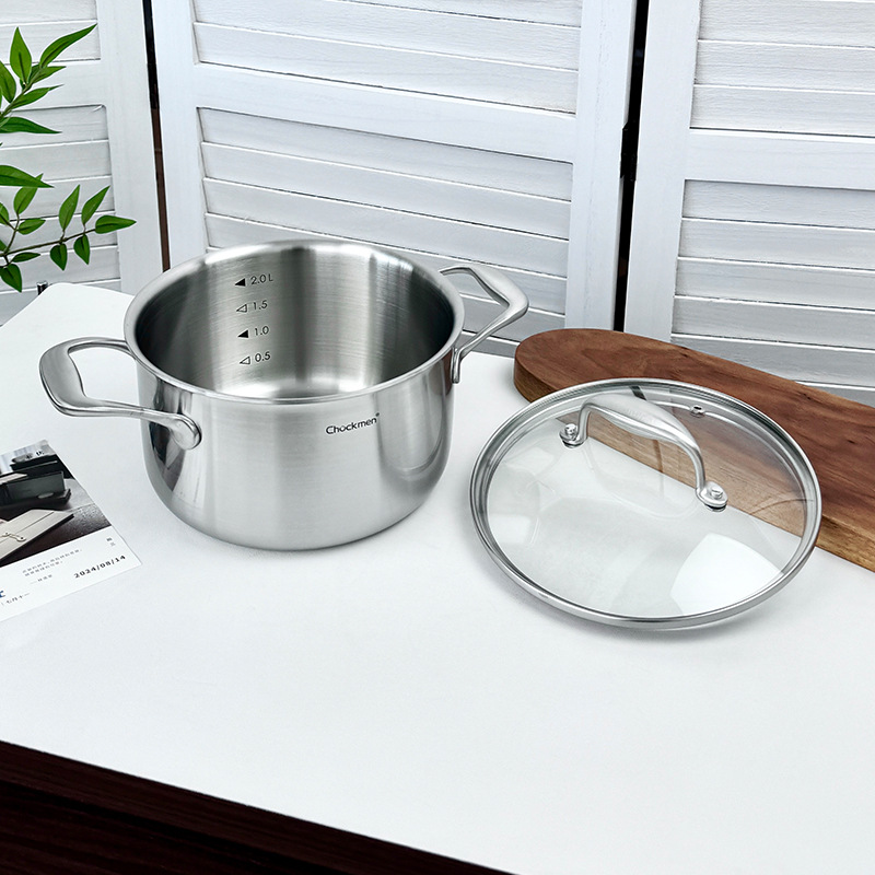 Chockmen Zhuo Deming 18 / 10 acero inoxidable doble oreja olla de leche, olla de fideos, olla de desayuno, olla de cocina