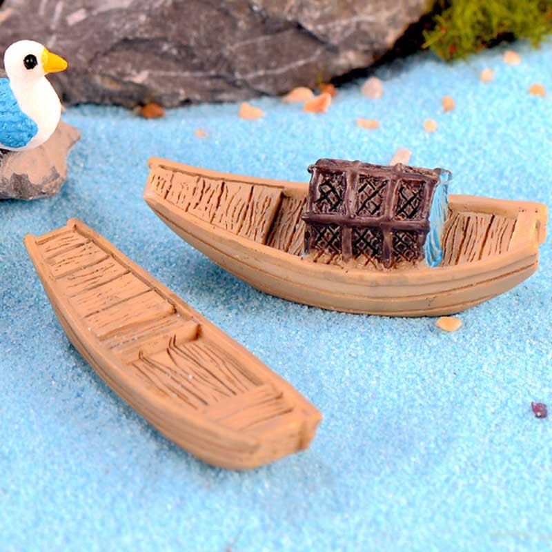 微景观盆栽迷你江南小船装饰创意拍照手工树脂摆件可爱渔船乌篷船
