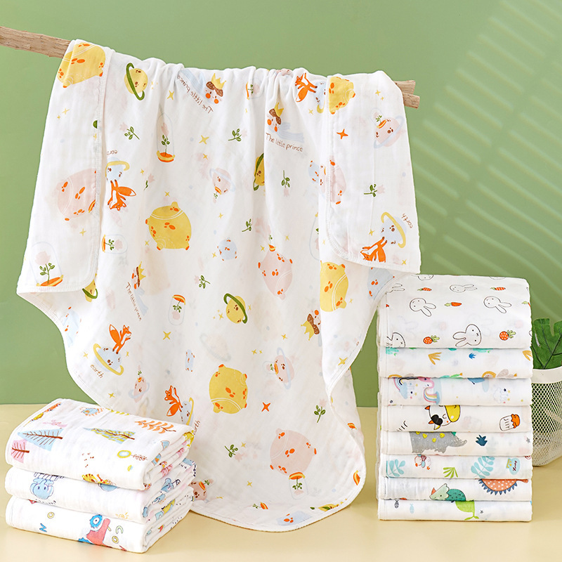 Four-layer gauze cotton children's quilt gauze bath towel baby hug cartoon children's quilt baby blanket wrap towel wholesale