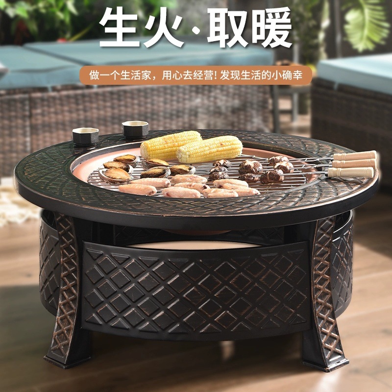 Horno de jardín, estufa, horno de té y barbacoa, parrilla al aire libre, mesa de barbacoa, estufa de calefacción interior, parrilla de barbacoa doméstica