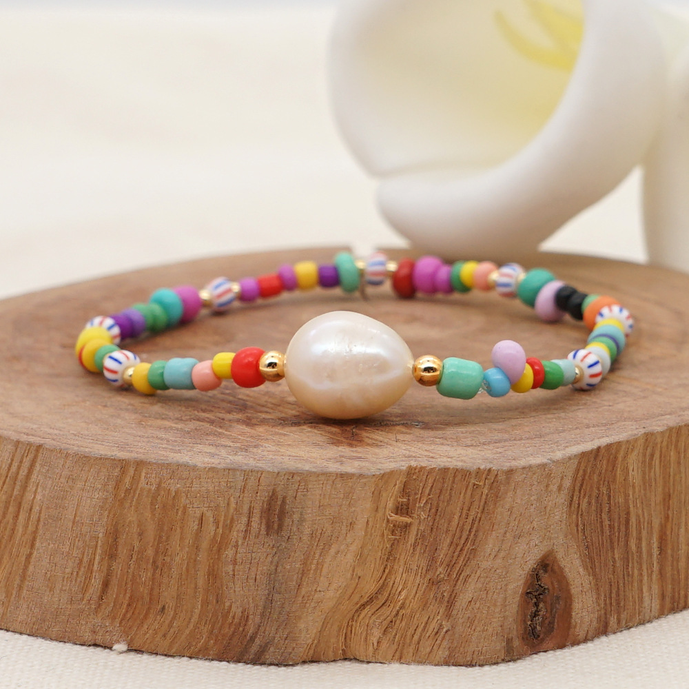 bohemian colored rice beads beaded baroque freshwater pearl braceletpicture3