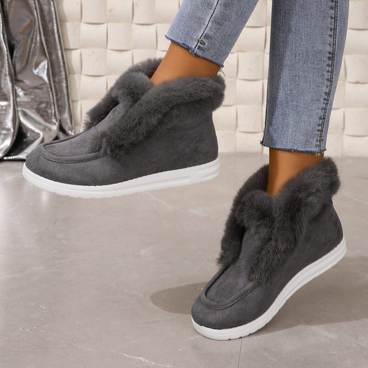 Plus-size color thick soles with fleece and thick fur suede snow boots for women to keep warm_voghion.com
