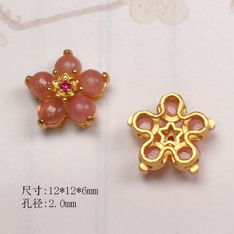 Natural red stone five-petal flower accessories s925 silver gold-plated bracelet necklace string diy handmade beads semi-finished products