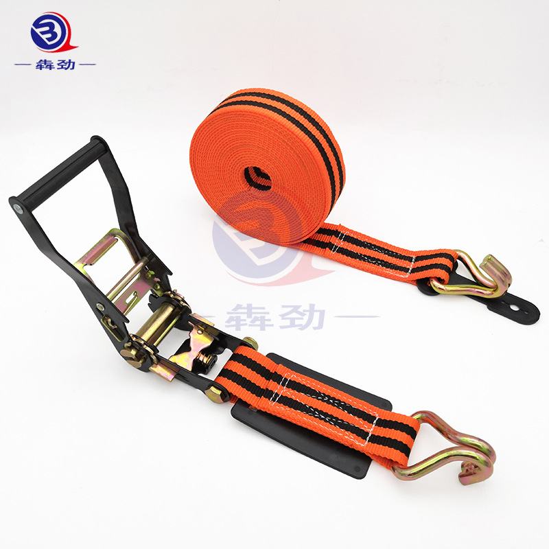 5CM Double hook Bundled with Ratchet wheel Tied up truck Goods Lashing rope Contain protect Rubber pad customized