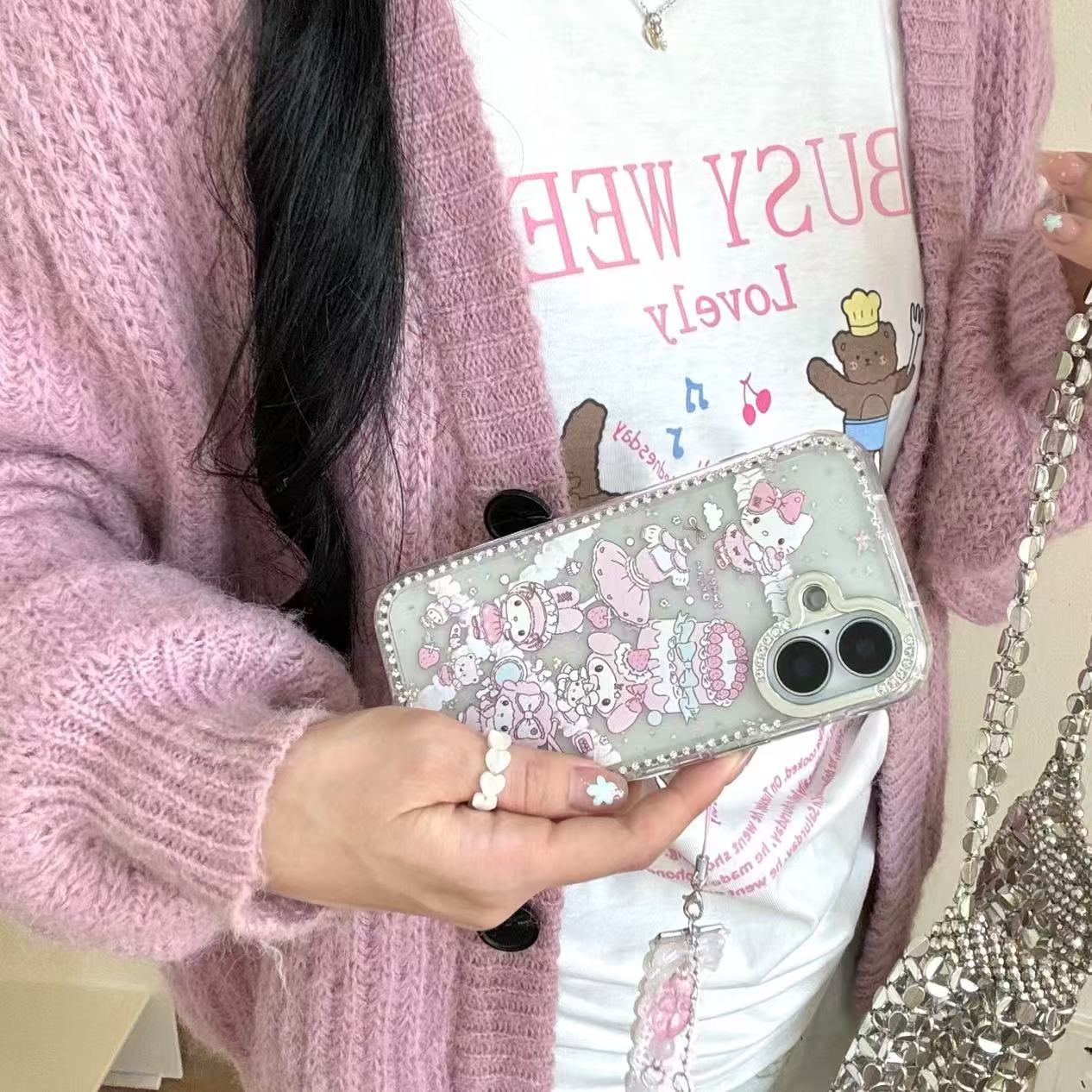 Girl ins completo diamante lindo dibujos animados para iphone16ProMax colgante 15/14 funda para teléfono móvil Apple 13 nuevo