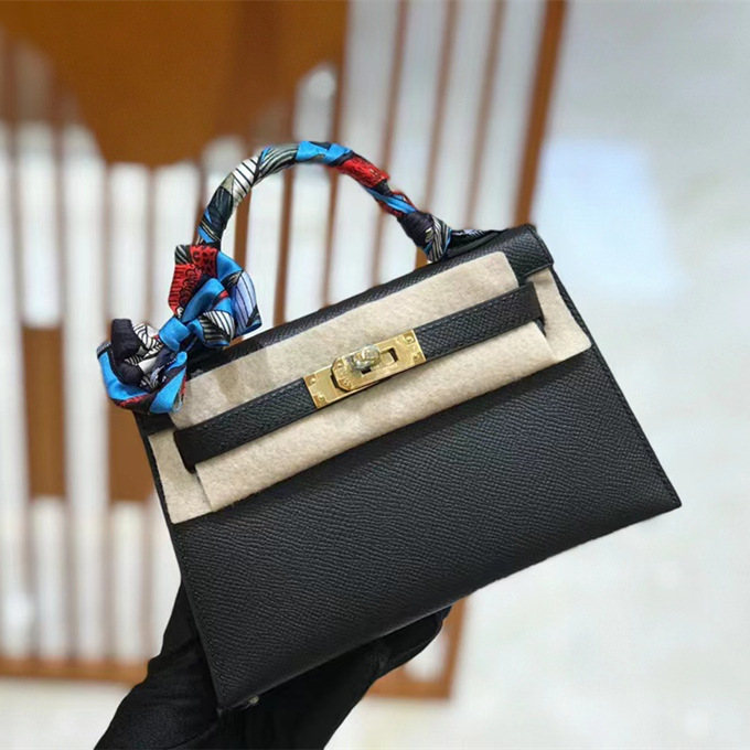 Handmade Wax Thread Mini Second Generation Kelly Bag Mini Shoulder Crossbody Handbag Palm Pattern Epsom Cowhide Women's Bag