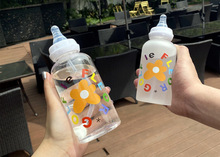 塑料杯奶嘴奶瓶水杯可爱ins儿童成人网红学生带吸管杯子便携400ml