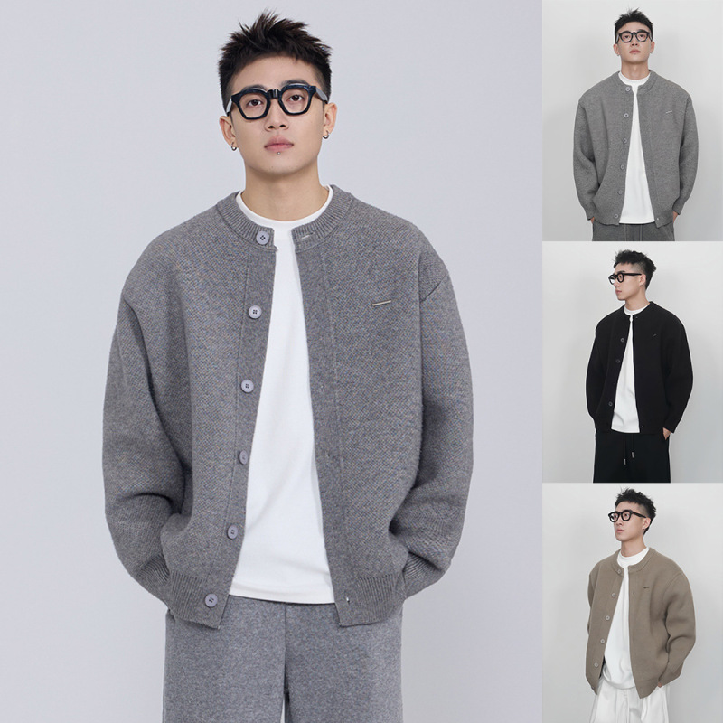 Autumn and Winter New Knitwear Men's Cardigan Jacket Solid Color Warm Casual Business Foreign Trade Cross-Border Wholesale