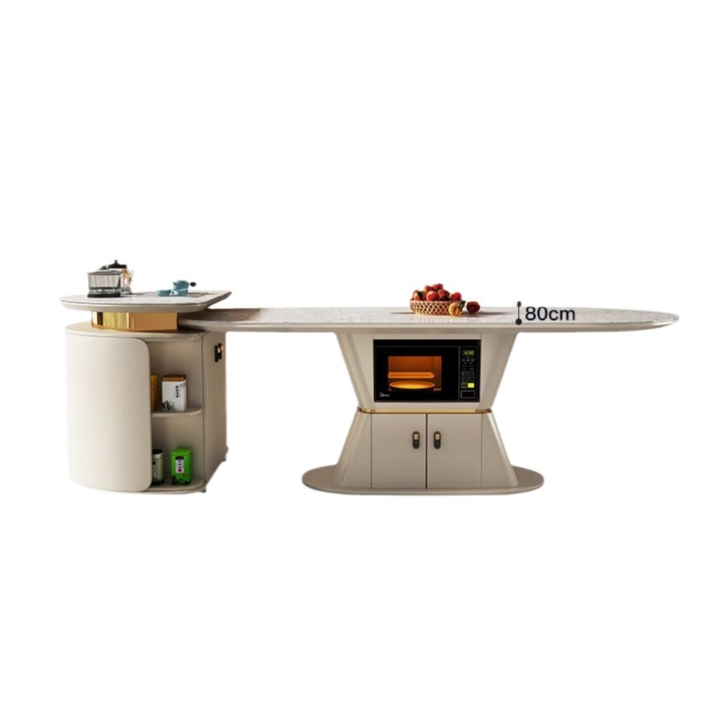 Mesa de mesa de mesa de isla de roca, horno de microondas doméstico móvil integrado, cocina de inducción, mesa de té multifuncional minimalista moderna de lujo ligero