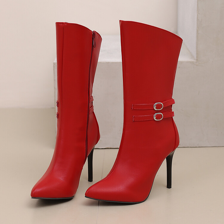 New high-heeled mid-calf boots with high pointed heels and side zippers for women plus size fashion boots_voghion.com