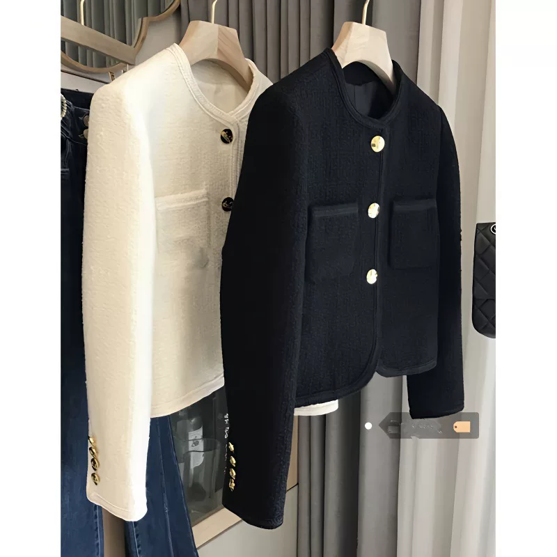 Весенний черный классический пиджак костюм, шерстяное пальто, стиль Chanel, для подростков