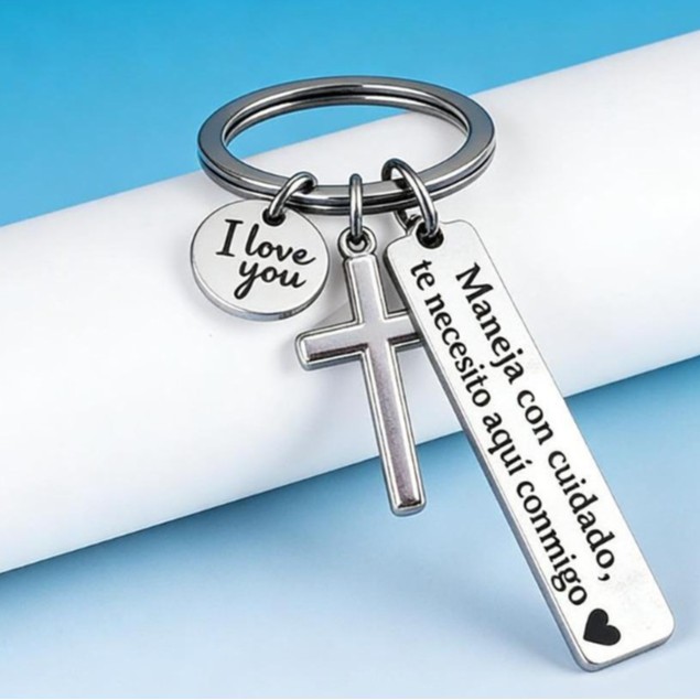 Stainless Steel Keychain Safe Driving Round Cross Heart Square Tag_voghion.com