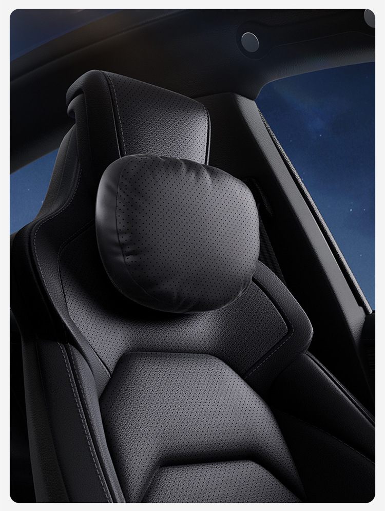 Aichewu Nappa Leather Car Headrest and Lumbar Support, Car Perforated Cushion, Memory Foam Cushion, Car Neck Pillow