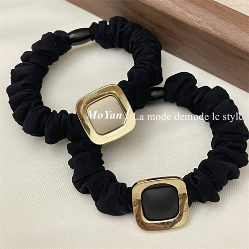 Chic metal square elastic hair tie for women, high elasticity, durable elastic hairband, refined ponytail hair tie