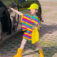 子供の夏のカラフルな衣装セット 2025 新しいドーパミン女の子夏半袖子供服女の子ツーピースセット