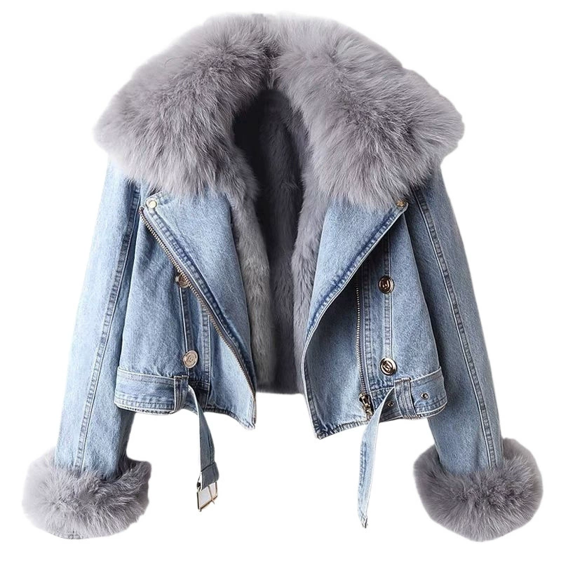 Demi-season removable denim liner, short jacket