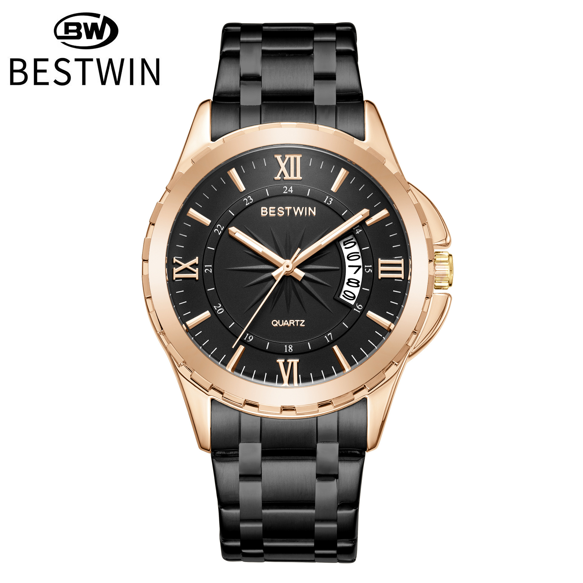 Nuevo calendario de comercio exterior reloj para hombre plato giratorio atmosférico Golden Boss BESTWIN reloj de cuarzo impermeable transfronterizo 129