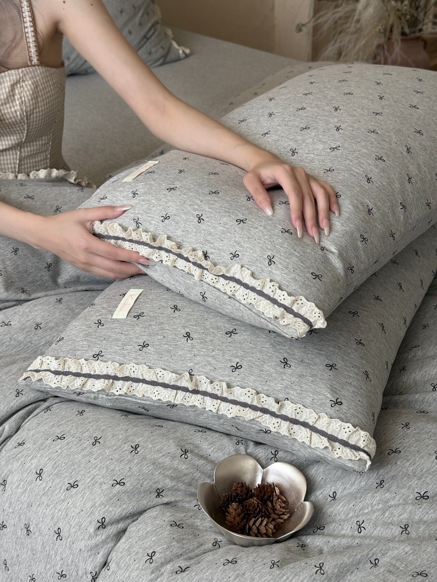 Nordycka pościel z dzianiny bawełnianej w stylu boho vintage_voghion.com