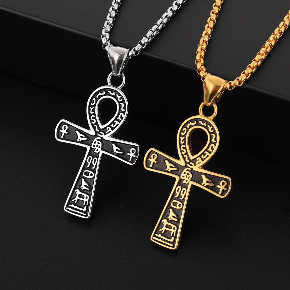Temu Hot Selling Fashion Stylish Retro Anubis Cross Men's Pendant Necklace Cross-Border European and American Men's