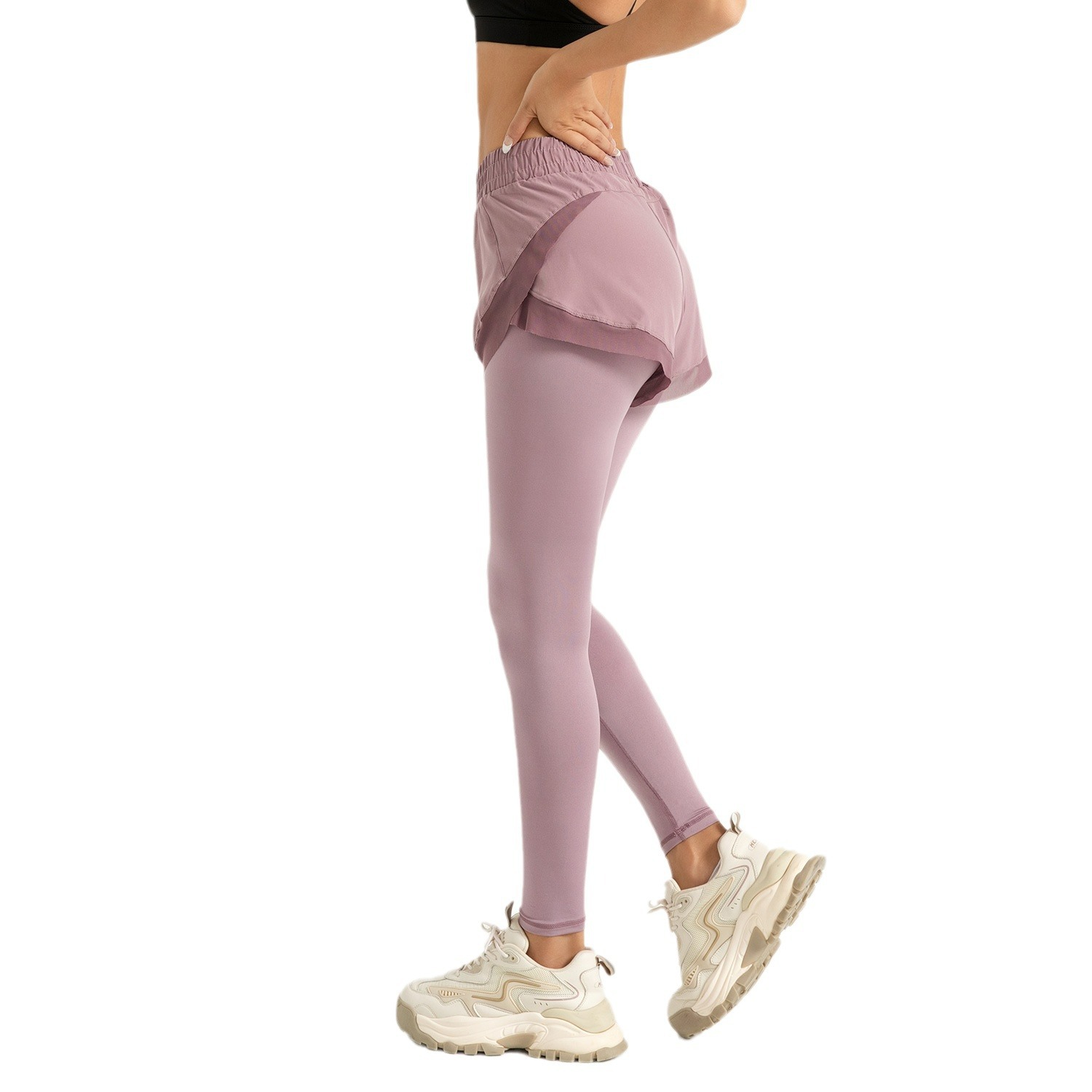 Zona especial transfronteriza falsa de dos piezas pantalones de bolsillo pantalones de fitness desnudos pantalones de cintura alta para mujeres