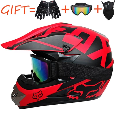 Motosiklet kaskı (dəbilqə) – Downhill Helmets, Go-Kart Helmets, Electric - matte-black-and-red-f-comes-with-goggles-gloves-and-mask-s