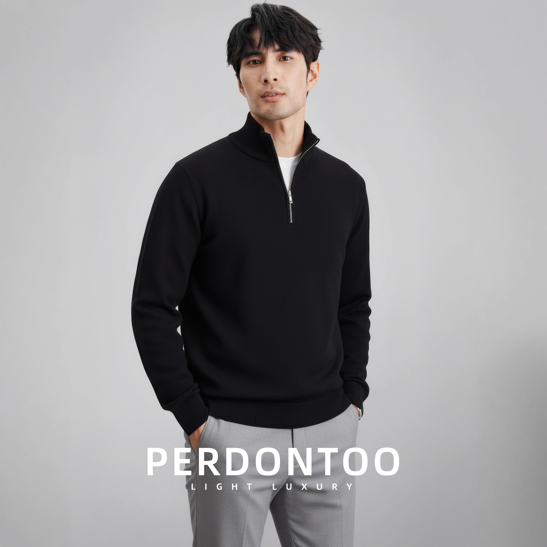 [Wool X Modal] Machine Washable Half-Zip Knitwear for Men, Versatile, Light and Mature Style, Thickeneded Stand-Up Collar Knitwear