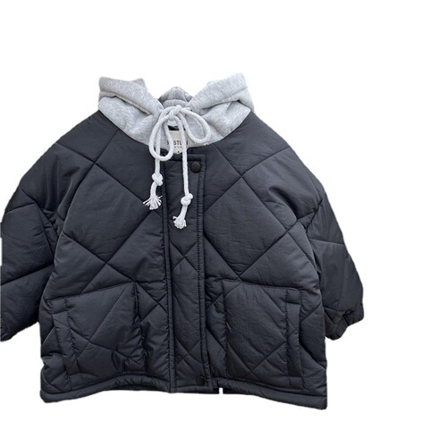 Children's Winter Set-in-One Hooded Cotton Coat for Boys and Girls, Korean Style, Outdoor Thick Gingham Long-Sleeve Cotton Jacket