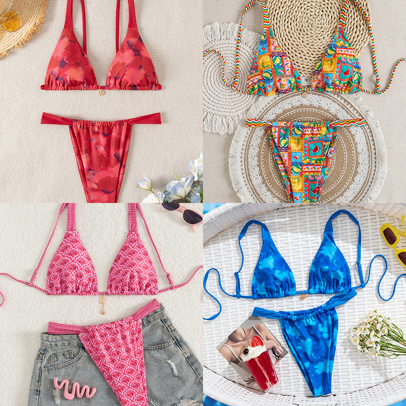 Cross-border 2025 New European and American Fashion Printed Swimsuit Sexy Split Swimsuit Bikini Bikini Women