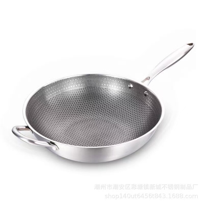410 ステンレス鋼中華鍋フルスクリーンハニカムコーティングされていないノンスティック中華鍋家庭用フライパン中華鍋|undefined