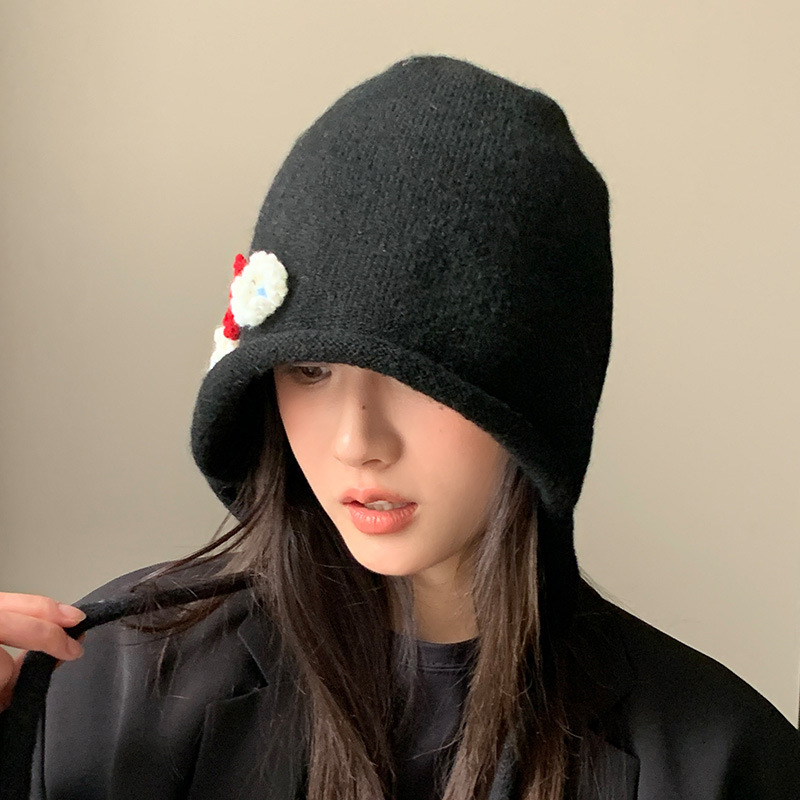 秋冬花朵针织渔夫帽韩版新款帽子女可爱显脸小盆帽休闲百搭水桶帽|undefined