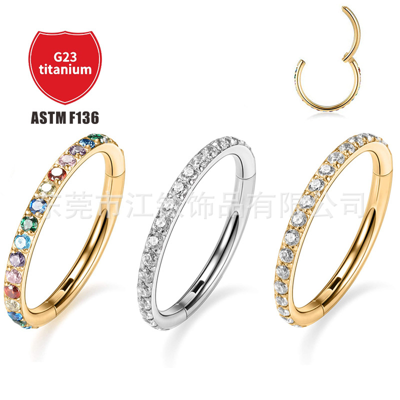 G23 Titanium Nose Ring Seamless Closed Ring CZ Micro-Inlaid Zircon Nose Stud Hoop for Women Men detail image 15