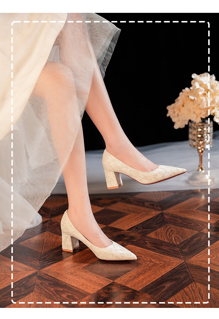 6555G Escarpins à bout pointu pour femme, talon compensé, dentelle française, collection 2025, bout ouvert._voghion.com