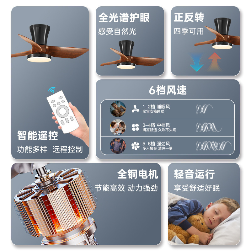 全光谱客厅中古风扇灯吸顶吊扇灯新款餐厅灯风扇一体吊扇中山灯具|undefined