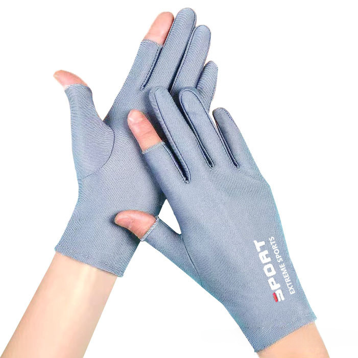 Sunscreen Gloves for Men and Women Driving Sweat-Absorbing Fishing Touchscreen Ice Silk Gloves Non-Slip Dew Two-Finger Riding Half-Finger Gloves_voghion.com