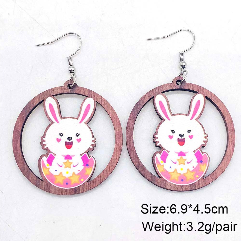 1 Pair Cute Rabbit Cartoon Wood Drop Earrings display picture 2