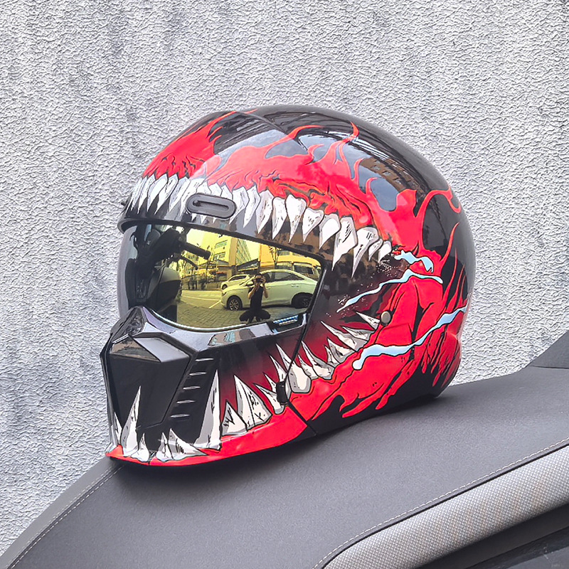 Casco de Motocicleta Retro Cruzado de Estilo Guerrero, Talla Grande, con Diseño de Escorpión, Ligero y Integral