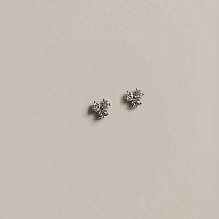 S925纯银镀18K金锆石迷你三瓣耳钉耳骨钉耳饰极简小众叠戴