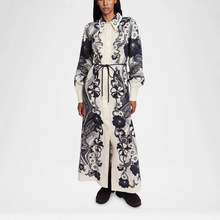 欧美跨境亚马逊2025速卖通新款独立站棉麻印花长款衬衣领连衣裙女