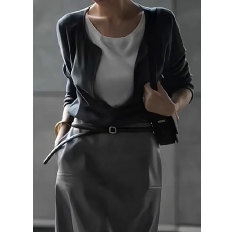 (2개) 고급 가짜 투피스 스웨터 여성의 2024 년 초 가을 새 긴팔 대비 컬러 프렌치 슬림 핏 슬리밍 V 넥 탑