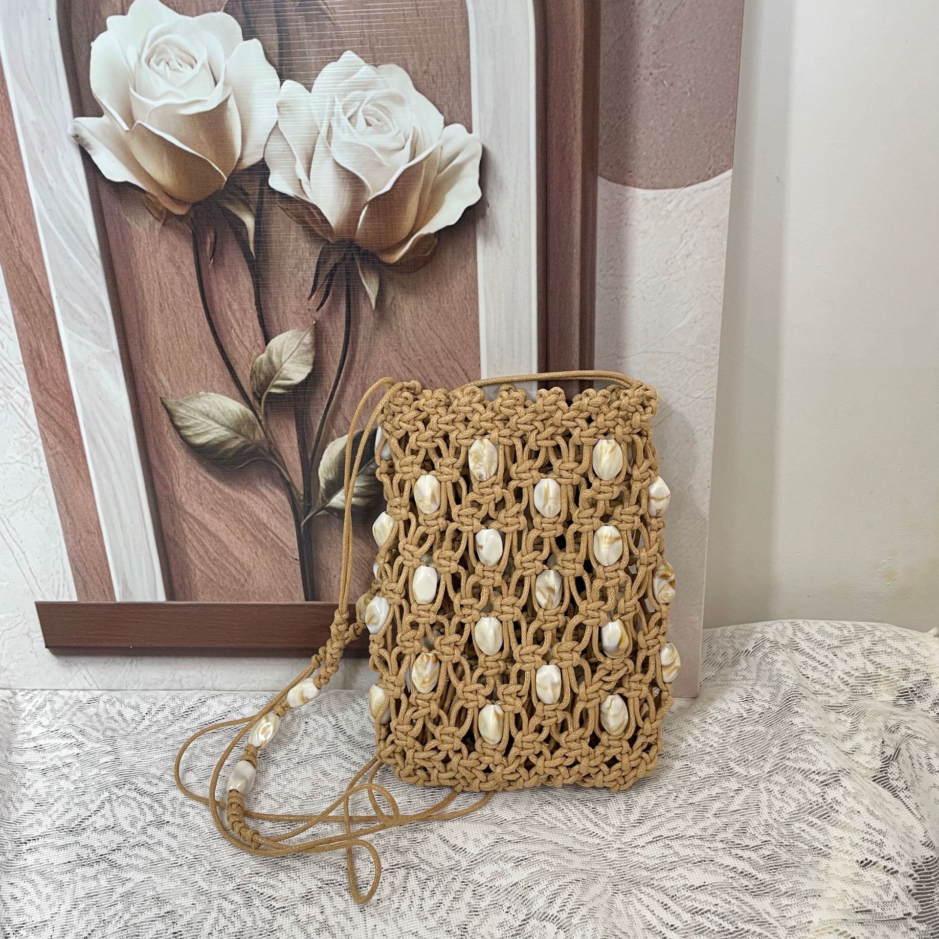 Summer New Bohemian Beaded Wax Rope Phone Bag Luxury Niche Crossbody Bag Versatile Vacation Shoulder Bag For Women - Thumbnail 3