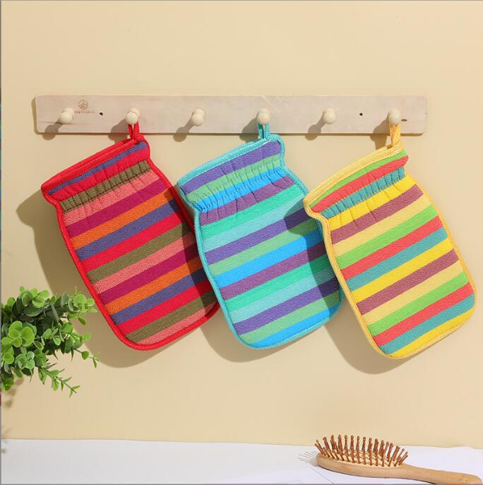 彩虹条纹搓澡巾双面强力去污拉背条无痛澡巾沐浴手套澡巾搓澡手套