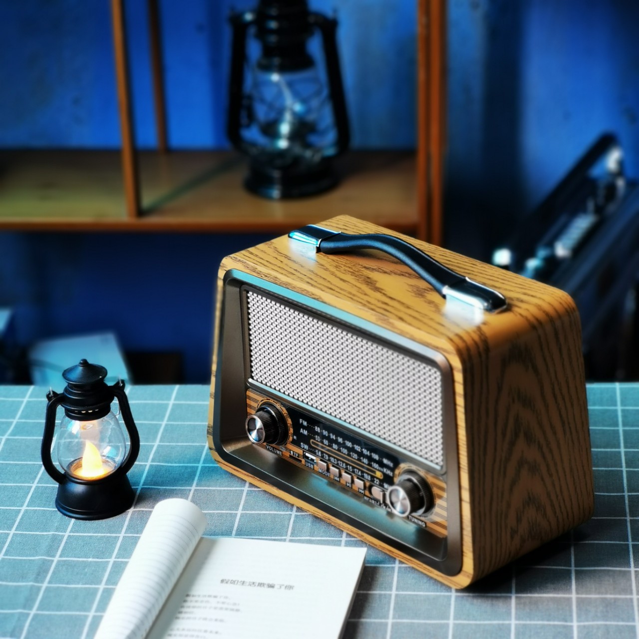 Tarjeta de radio retro, audio Bluetooth, FM nostálgico, onda media, onda corta, nueva nostalgia de escritorio de madera