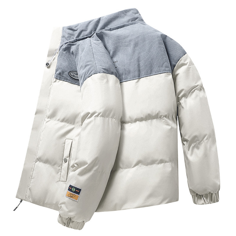 Abrigo de algodón acolchado de los hombres de invierno casual abajo abrigo de algodón acolchado más tamaño suelto de color insertado cálido engrosado collar de pie abrigo de algodón acolchado al por mayor