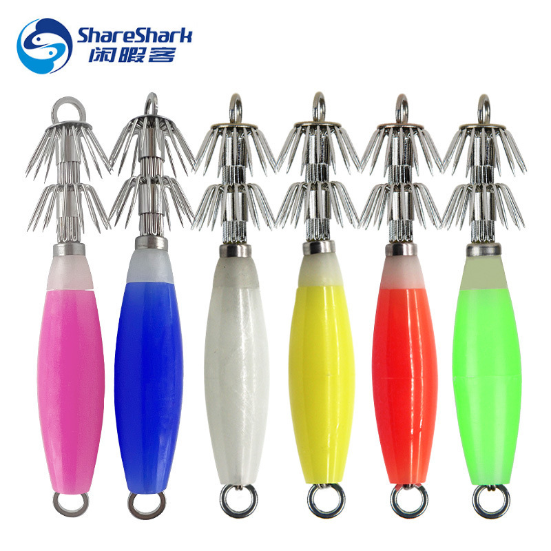 Luminous squid hook octopus hook ink bucket fish hook sea fishing ESP hook octopus hook wooden shrimp hook fishing supplies