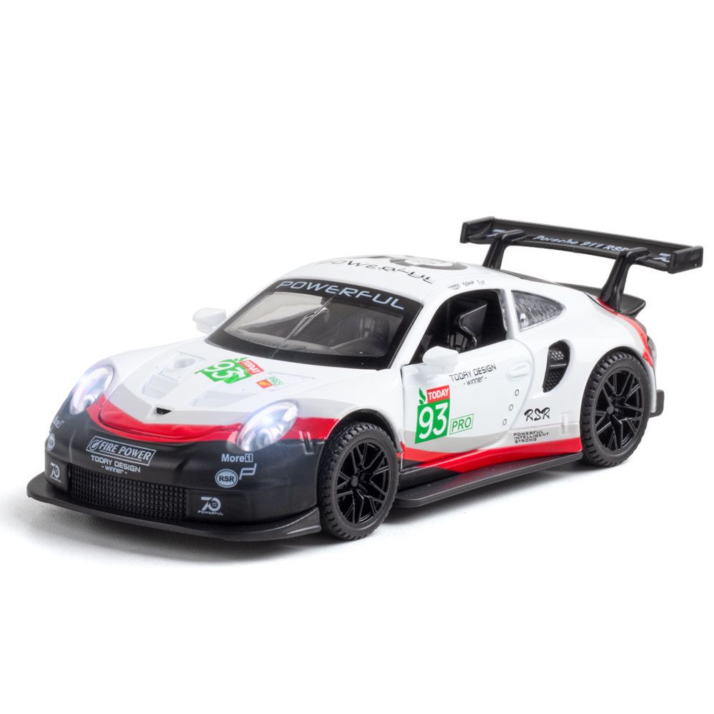 Nuevo modelo de coche de aleación Haodi 1:32 Porsche 911 versión de pista RSR tire del coche de juguete modelo de música adornos