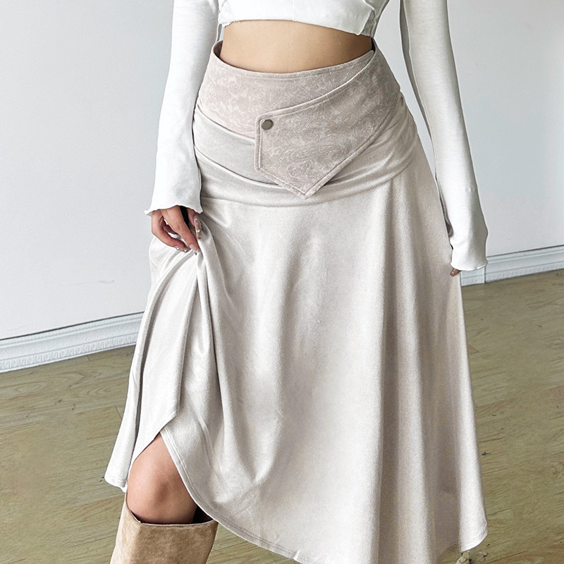 2024 Cross-Border European and American Style Autum New Women's Pure Color Loose Street Fashion High Waist Asymmetrical Skirt for Women